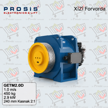 GETM2.0D 1.0 m/s 450 kg 2.9 kW 240 mm Kasnak 2:1 Askı Dişlisiz Asansör Motoru