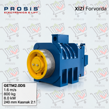 GETM2.0DS 1.6 m/s 800 kg 8.0 kW 240 mm Kasnak 2:1 Askı Dişlisiz Asansör Motoru