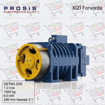 GETM3.2DS 1.0 m/s 1000 kg 6.0 kW 240 mm Kasnak 2:1 Askı Dişlisiz Asansör Motoru